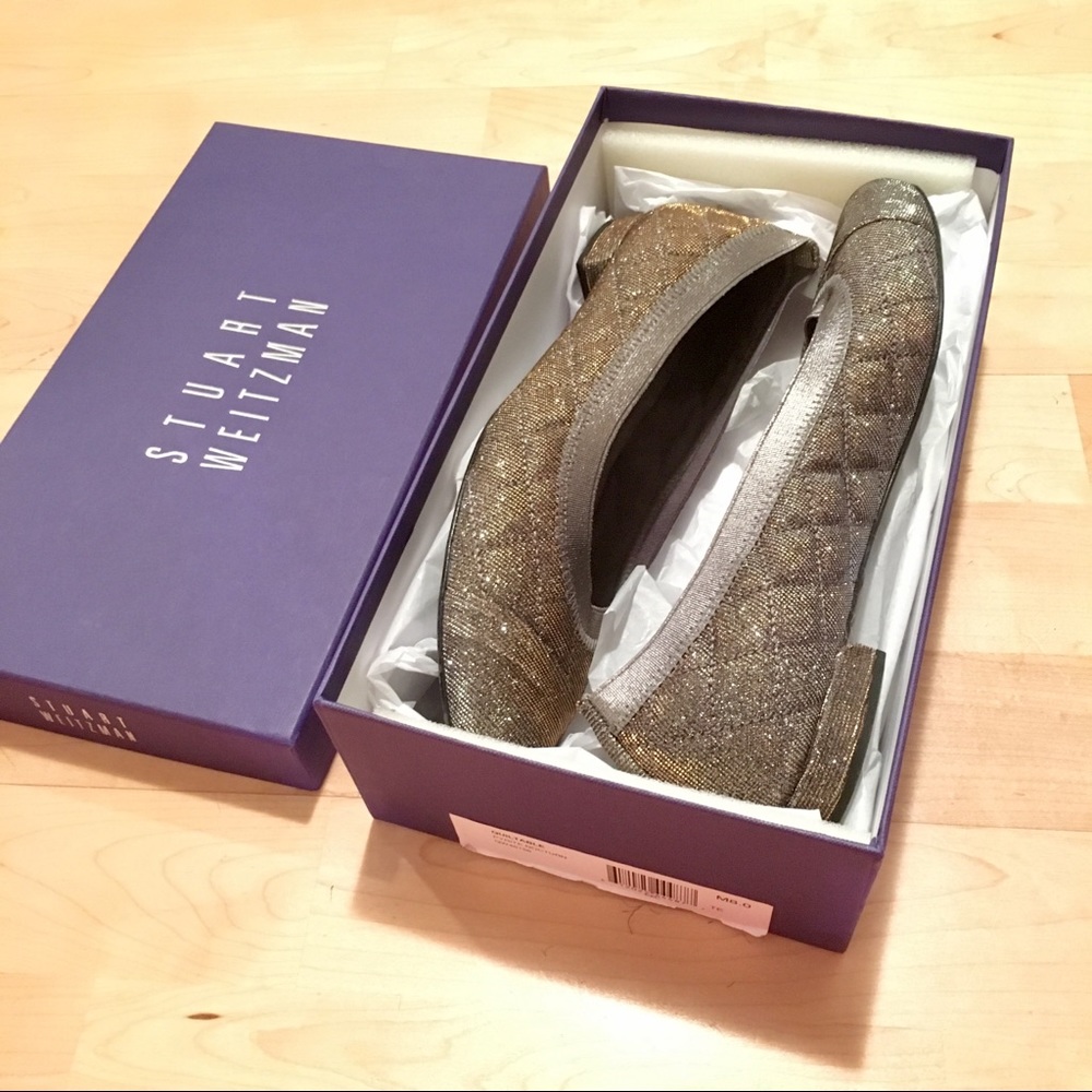 Stuart Weitzman Silver Pyrite Quilted Ballet Flats